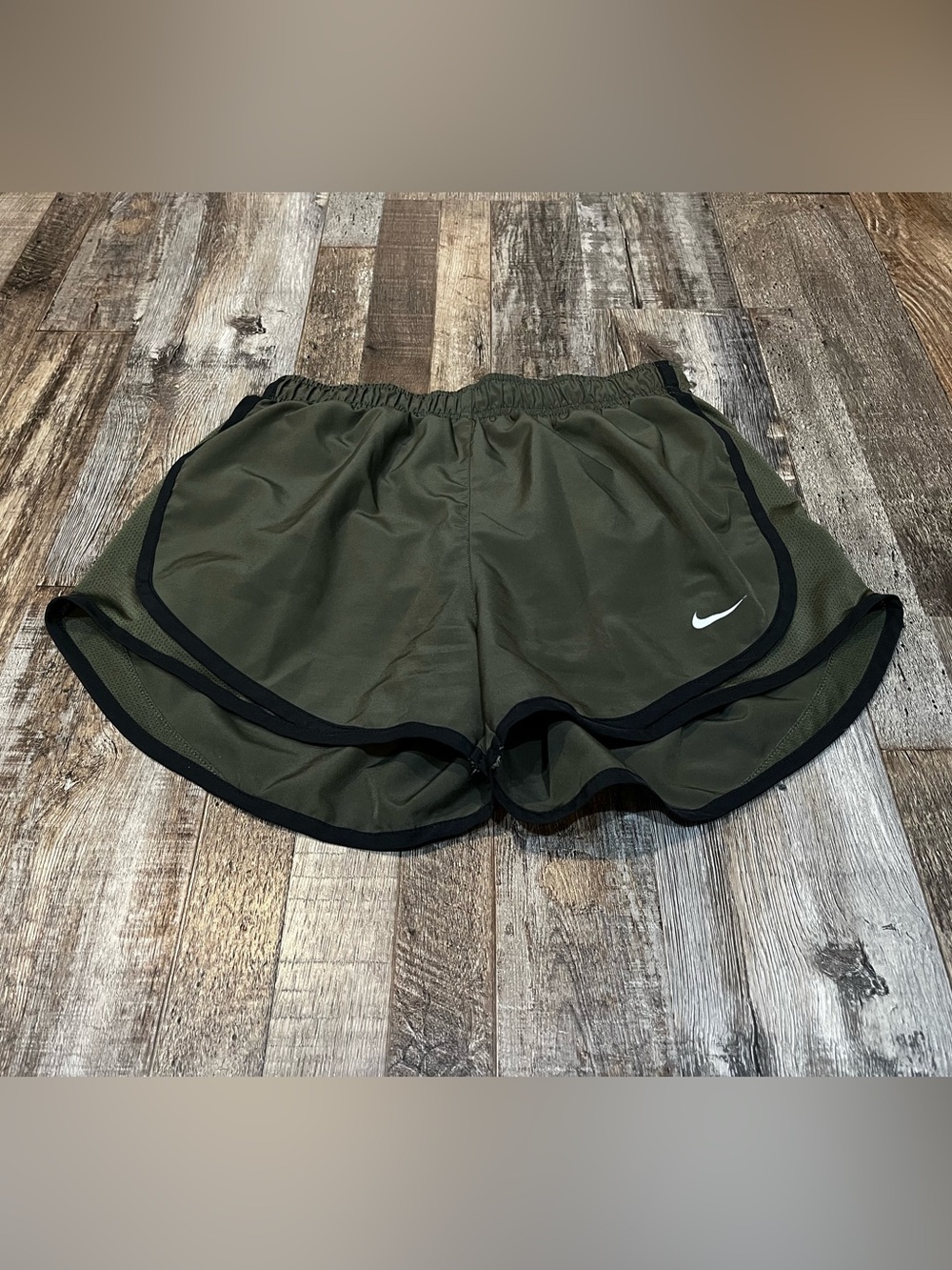 Nike Women’s Olive Green Athletic Running Shorts with Black Trim